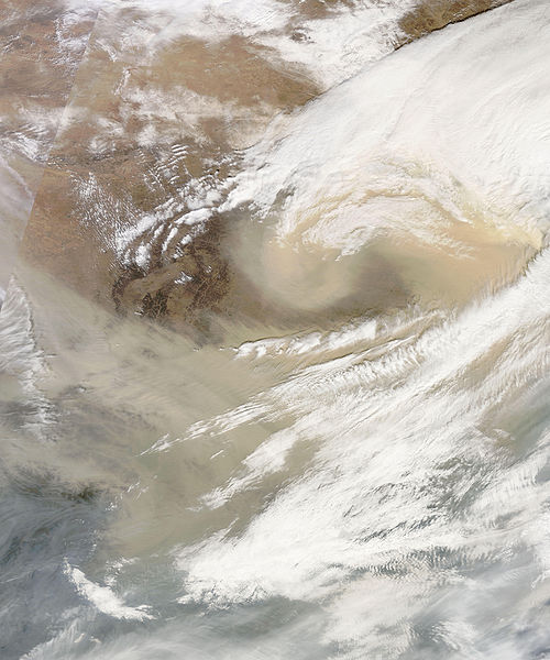 Aerial view of a sandstorm over China.